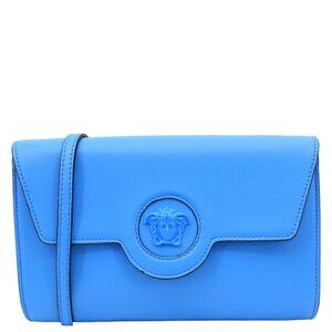 Versace  La Medusa Tonal Leather Crossbody Bag Blue